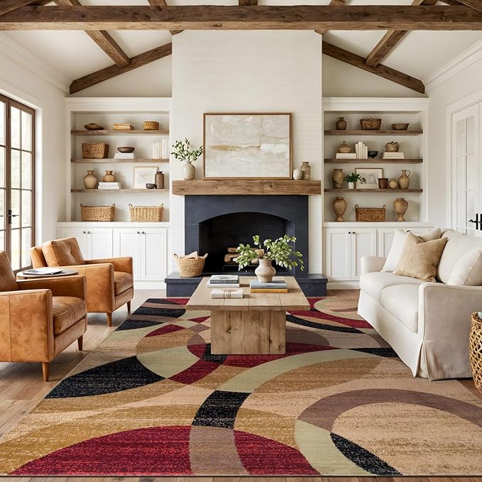 Rugshop Contemporary Abstract Circles Perfect for high Traffic Areas of Your Living Room,Bedroom,Home Office,Kitchen Area Rug 9' x 12' Multi
