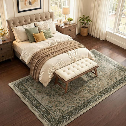 Moody 6x9 Area Rugs for Living Room, Low Pile Thin Washable Non Slip Rugs for Bedroom Dining Room, Vintage Medallion Distressed Carpet for Home Office Guest Room, Multi Brown/Slate Green