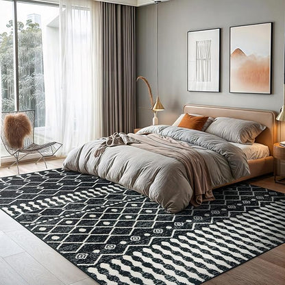 Rugshop Boho Black and White Tribal Area Rug – Geometric Diamond and Stripe Pattern Carpet for Living Room, Bedroom, or Entryway – Soft Modern Bohemian Floor Décor 7' 10" x 10' Black
