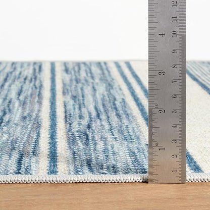 Dash & Albert Ellington Stripe Blue Machine Washable Rug, 4 X 6 Feet, Blue Stripe Pattern