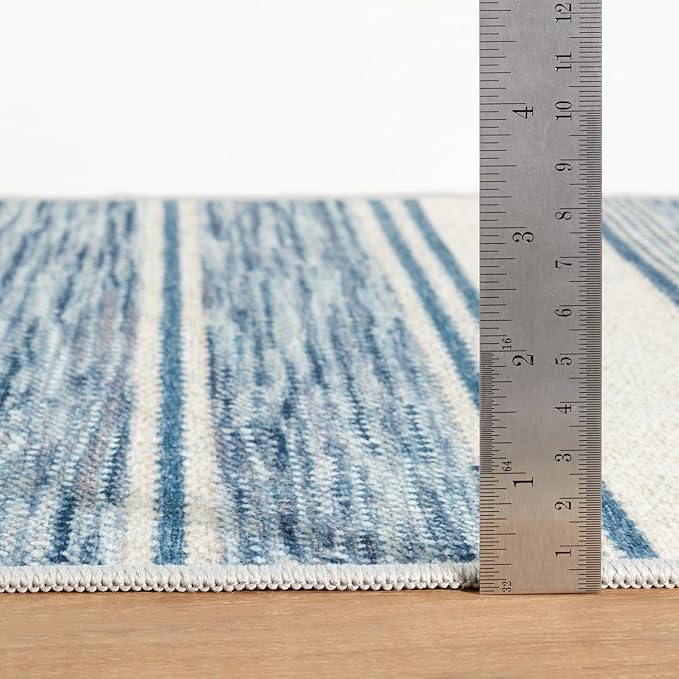 Dash & Albert Ellington Stripe Blue Machine Washable Rug, 3 X 5 Feet, Blue Stripe Pattern