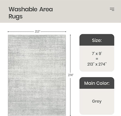 Valenrug Washable Rugs 7x9 - Stain Resistant 7x9 Area Rugs for Living Room, Non Slip Backing Printed Rugs for Bedroom, Folable Machine Washable Area Rug (7'x9', Grey)