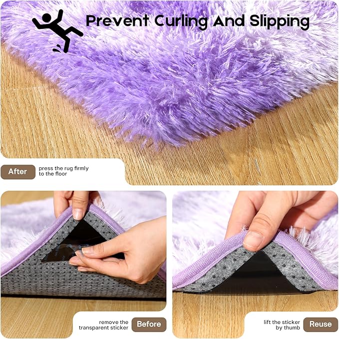 3x5 Rugs for Bedroom, Fluffy Small Area Rugs for Living Room,Soft Shag Fuzzy Carpet with 4 Non-Slip Stickers for Kids Boys and Girls Nursery Room Dorm Home Decor (Tie-Dyed Purple, 3ft x 5ft)
