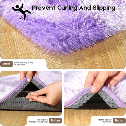 3x5 Rugs for Bedroom, Fluffy Small Area Rugs for Living Room,Soft Shag Fuzzy Carpet with 4 Non-Slip Stickers for Kids Boys and Girls Nursery Room Dorm Home Decor (Tie-Dyed Purple, 3ft x 5ft)