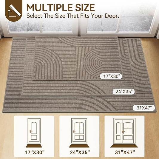 Front Door Mat 17''x30'', Absorbent Muddy Dirt Resist Washable Non Slip Low-Profile Indoor Doormat, Easy Clean Welcome Entryway Door Mats, Brown