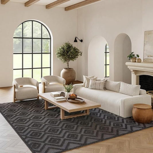 Nourison Home Versatile Charcoal Black 6' x 9' Area Rug - Easy Clean, Non Shedding, Bed Room, Living Room, Dining Room, Kitchen (6' x 9')