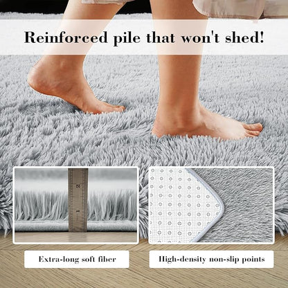 Fluffy Rug Shaggy Area Rug, Grey 5x8 Area Rugs for Bedroom, Small Bedside Rug, Soft Fluffy Shaggy Entryway Throw Rugs for Living Room Bedroom Kids Room Home Decor