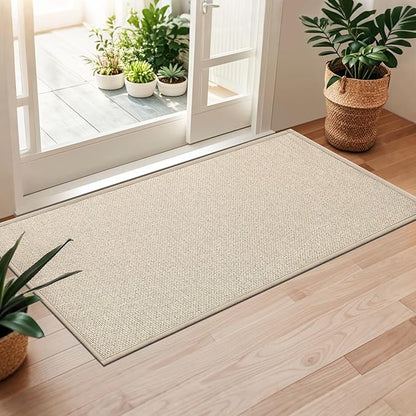 LEKEEPGO Door Mat 24"x47", Non Slip Door Mat Indoor Entrance, Rubber Backing Front Indoor Door mat Washable Absorbent Low-Profile Entryway Entry Resist Dirt Inside Door Mats, Khaki