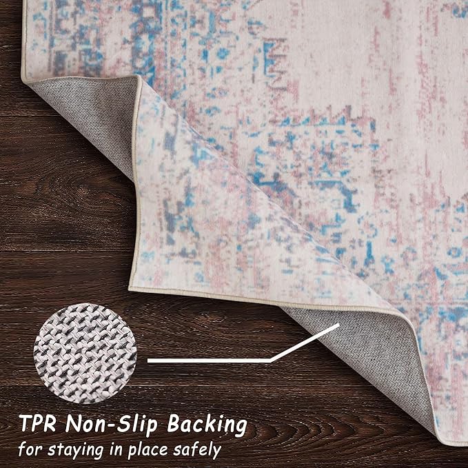 vivorug Runner Rug 2x10 Machine Washable Rug with Non-Slip Backing, Ideal for Kitchen Hallway Entryway Laundry Room - Vintage-Inspired, Durable, Easy Clean, Low Pile Carpet Runner, Pink
