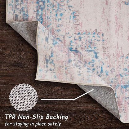 vivorug Runner Rug 2x10 Machine Washable Rug with Non-Slip Backing, Ideal for Kitchen Hallway Entryway Laundry Room - Vintage-Inspired, Durable, Easy Clean, Low Pile Carpet Runner, Pink