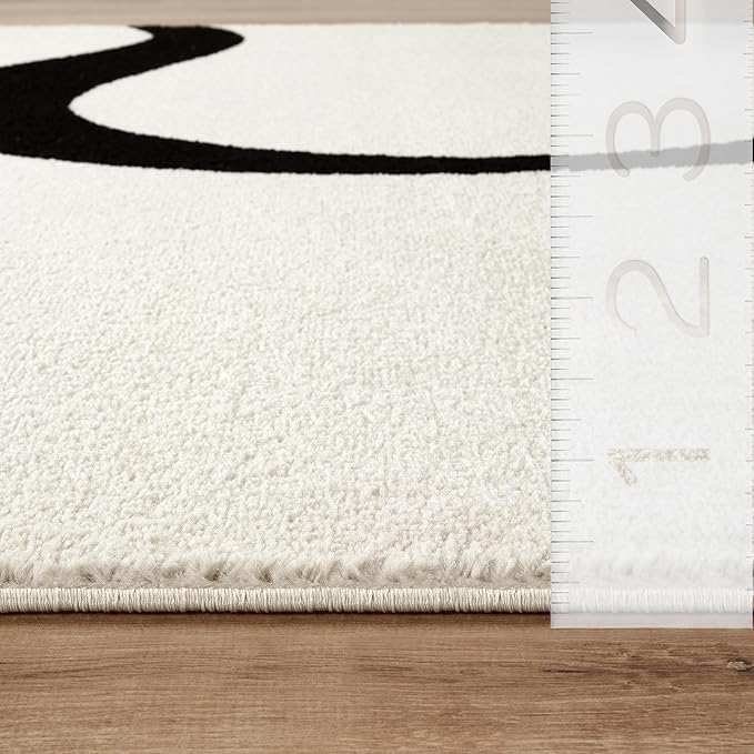 Abani Abstract Beige/Black Area Rug - 8'x10' - Modern Curved Line Design - Deco Collection - Easy to Clean - Durable for High Traffic Areas - Living Room, Dining Room - Medium Pile