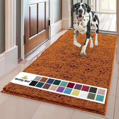 Muddy Mat® | Super Absorbent Door Mat Indoor, Microfiber Quick Dry Chenille Entryway Rug, Non-Slip Front Door Mat, Indoor Mats for Entryway, Machine Washable Pet Rug, Orange 36"x60"