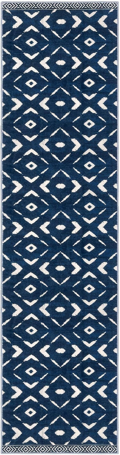 KILOCOCO Hallway Runner Rug 2.6'x12' Runners for Hallways Washable Runner Soft Non Slip Printed Geometric Low-Pile Rugs Runners for Bedroom Kitchen Living Room Boho Rugs, Blue