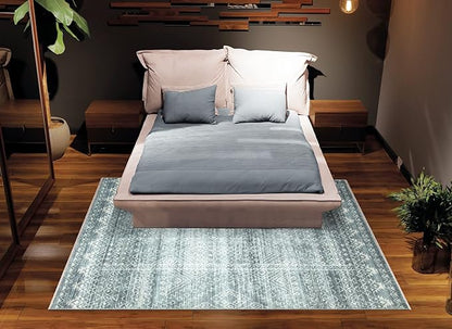 Bloom Rugs Caria Washable Non-Slip 3x5 Rug - Teal/Ivory Geometric Area Rug for Living Room, Bedroom, Dining Room, and Kitchen - Exact Size: 3' x 5'