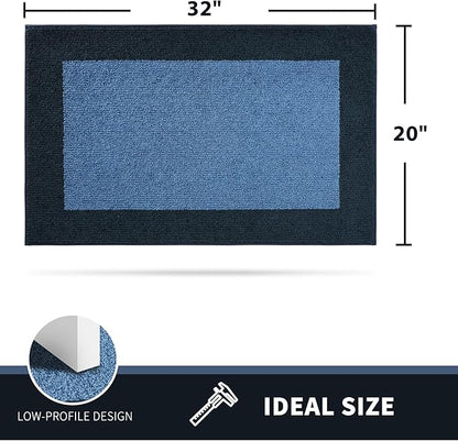 PURRUGS Dirt Trapping Door Mat 20" x 32", Non-Slip/Skid Machine Washable Entryway Rug, Shoes Scraper, Throw Rug, Super Absorbent Area Rug for Muddy Wet Shoes and Paws, Light Blue & Navy
