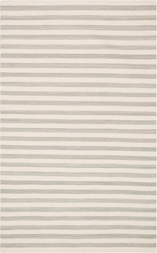 Home Conservatory Ladder Stripe Grey/Ivory Handwoven Wool 4 X 6 Feet, Grey/Ivory Stripe Pattern