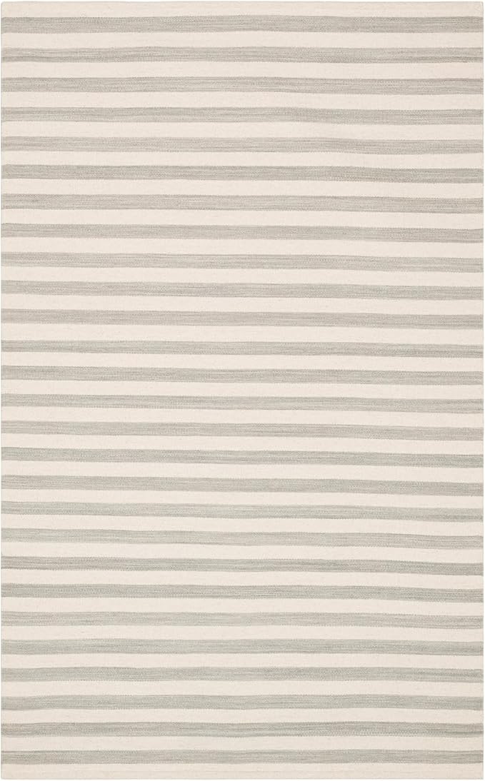 Home Conservatory Ladder Stripe Grey/Ivory Handwoven Wool 6 X 9 Feet, Grey/Ivory Stripe Pattern