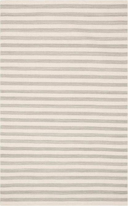 Home Conservatory Ladder Stripe Grey/Ivory Handwoven Wool 8 X 10 Feet, Grey/Ivory Stripe Pattern