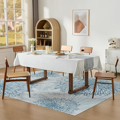 WITSHOCK 8x10 Washable Rug for Living Room,Modern Floral Distress Print Pattern Area Rugs,Stain Resistant with Non Slip Backing Carpet for Dining Room,Bedroom & Home Decor,Blue/Light Blue