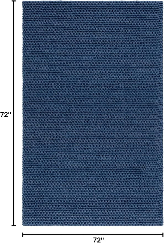 SAFAVIEH Natura Collection Area Rug - 6' Square, Navy & Blue, Handmade Wool Blend, Textured Design, Ideal for Living Room, Bedroom, Dining Space (NAT620M)
