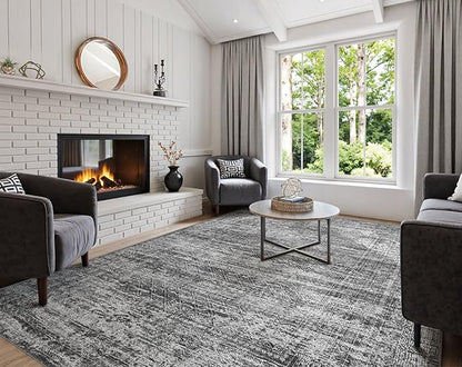 9x12 Area Rug Living Room Rugs - Washable Neutral Modern Abstract Soft Thin Rug Indoor Floor No Slip Rug Carpet for Bedroom Under Dining Table Home Office Decor - Dark Gray