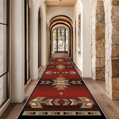 Red Arrow Runner Rug, 3x8ft Retro Geometric Hallway Runner Rug - Corridor & Busy Home Foyer Rugs, Washable Flannel Non-Slip Mat, Southwestern Tribe Decor Carpet for High-Traffic Areas