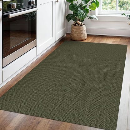 Braided Area Rug 3x5 Ft Washable Rugs for Entryway Throw Rugs with Rubber Backing Boho Door Mat Indoor Entrance Cotton Kitchen Mats Woven Front Door Carpet for Foyer Living Room, Dark Green