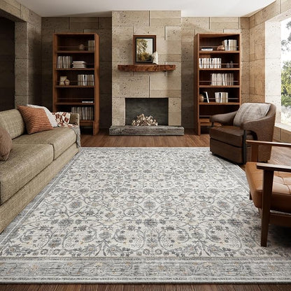 8x10 Washable Area Rugs Ultral Soft Non-Slip Stain Resistant Vintage Boho Large Carpet for High-Traffic Living Room & Dining Room