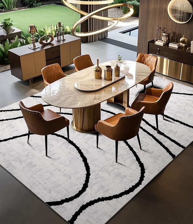 YIHOUSE Black Modern Area Rug 6x9,Abstract Rugs for Bedroom,Black and White Geometric Rug,Minimalist Striped Rug,Dark Washable Area Rugs 5x7 Non Slip Rugs for Living Room，Office