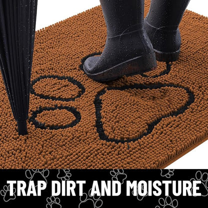 Smiry Dog Door Mat for Muddy Paws, Absorbent Dirt Trapper Non Slip Quick Dry Washable Chenille Mat for Mud Dogs, Entry Rug for Indoor and Outdoor (30x20 Inches, Ochre and Black)