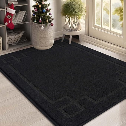BEQHAUSE Door Mat 32" x 48", Non-Slip Door Mats Indoor Entryway Rugs Washable Low-Profile Absorbent and Stain Resist Floor Mats, Dog Door Mat for Front Back Door, Muddy Wet Shoes & Paws, Black