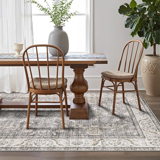 LUMI 8x12 Washable Area Rug for Living Room, Ultra Soft Traditional Vintage Rugs Non Slip with Rubber Backing, Low Profile, High Traffic, Stain Resistant Carpets, Ideal for Bedroom, Dining Room
