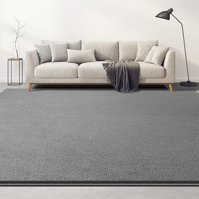 Large Area Rugs for Living Room Bedroom, 6x9 Feet Grey Rug, Minimalist Modern Shag Rug, Soft Thick Comfy Memory Foam Indoor Carpet, Non-Slip Washable Rug for Boys Girls Dorm Nursery Room Home Decor