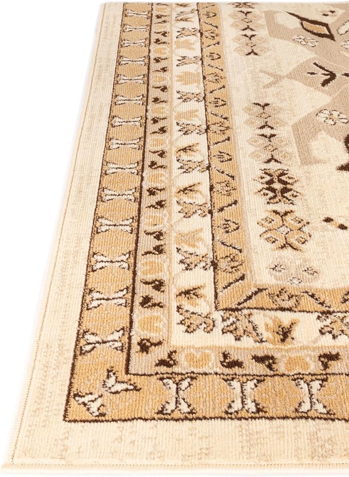Unique Loom Taftan Collection Border Geometric Tribal Inspired Design Area Rug (9' 0 x 12' 0 Rectangular, Ivory/ Tan)