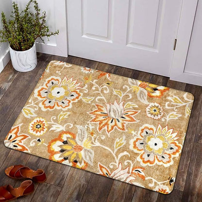 Lahome Floral Washable 2x3 Area Rug, Non-Slip Small Door Rugs for Entryway Indoor, Non-Shedding Tan Paisley Print Doormat Capet for Kitchen Bathroom Laundry Room Sink