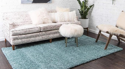 Unique Loom Solid Shag Collection Area Rug (7' 1" x 10' Rectangle, Light Slate Blue)