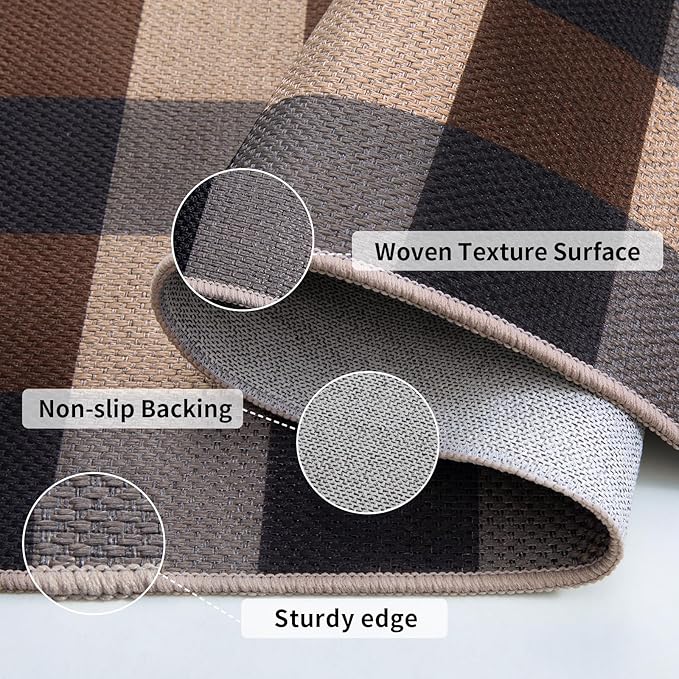 Tangsoo Checkered Easy Jute Runner Rug for Hallways,2x6 Washable Non-Slip Carpet Runner for Kitchen Bedroom Laundry Entryway Black Brown Indoor Outdoor Floor Mat