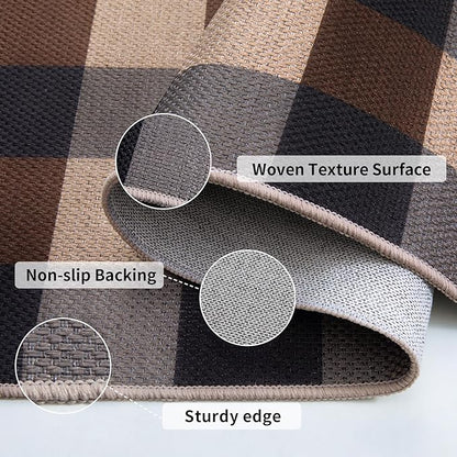 Tangsoo Checkered Easy Jute Runner Rug for Hallways,2x6 Washable Non-Slip Carpet Runner for Kitchen Bedroom Laundry Entryway Black Brown Indoor Outdoor Floor Mat