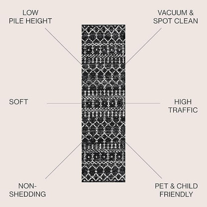 JONATHAN Y Boho Vintage Diamond Black/Ivory Runner Rug 2X20 ft, Moroccan Hype for Living Room, Bedroom, Kitchen, Office, Easy-Cleaning, High Traffic, Pet-Friendly, Non-Shedding (MOH101D-220)