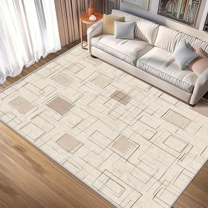 Geometric Rug, Washable 5x6 Rug for Living Room, Modern Abstract Patterned Indoor Carpet, Geometric Decor for Home, Bedroom, Soft Non Slip Thin Design FER57