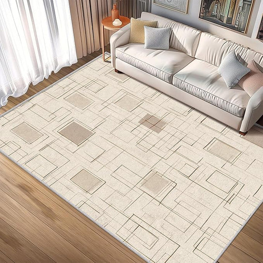Geometric Rug, Washable 5x6 Rug for Living Room, Modern Abstract Patterned Indoor Carpet, Geometric Decor for Home, Bedroom, Soft Non Slip Thin Design FER57