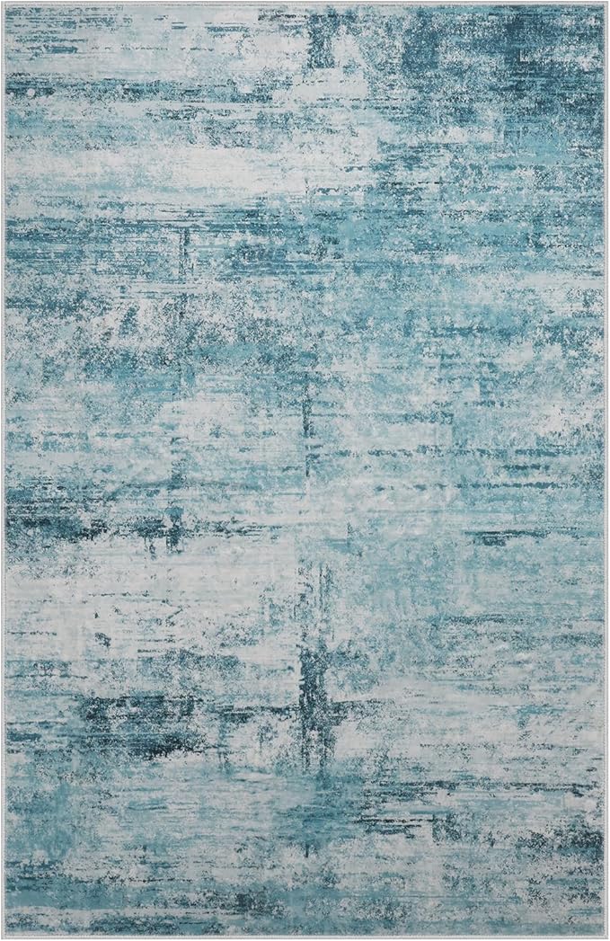 10x12 Abstract Area Rugs for Living Room, Modern Teal Grey Washable Indoor Rug for Bedroom, Soft Large Non-Slip Carpet for Dining Room Home Office Farmhouse Decor - Teal+Gray