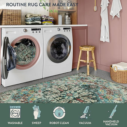 Lahome Bohemian Floral 2x6 Washable Hallway Runner Rug, Non Slip Kitchen Laundry Hallway Rug Runner, Pet Friendly Bathroom Indoor Carpet Runners for RV Camper Entrance Bedroom