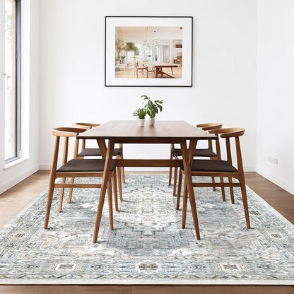 Area Rug 6×9 Washable Rugs for Bedroom, Vintage Floral Rug Soft Non Slip Stain Resistant Carpet for Living Room Dinning Room Kitchen Home Office Blue Green Multi