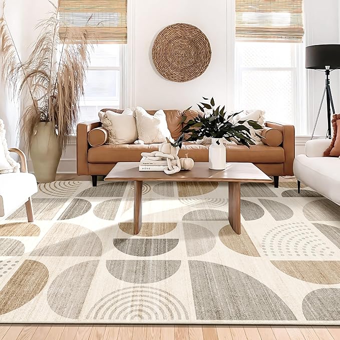 MUJOO Area Rug 6x9,Washable Rugs for Living Room Bedroom Dining Room,Large Boho Throw Floor Carpet Non Slip Soft Modern Abstract Bohemian Neutral Beige