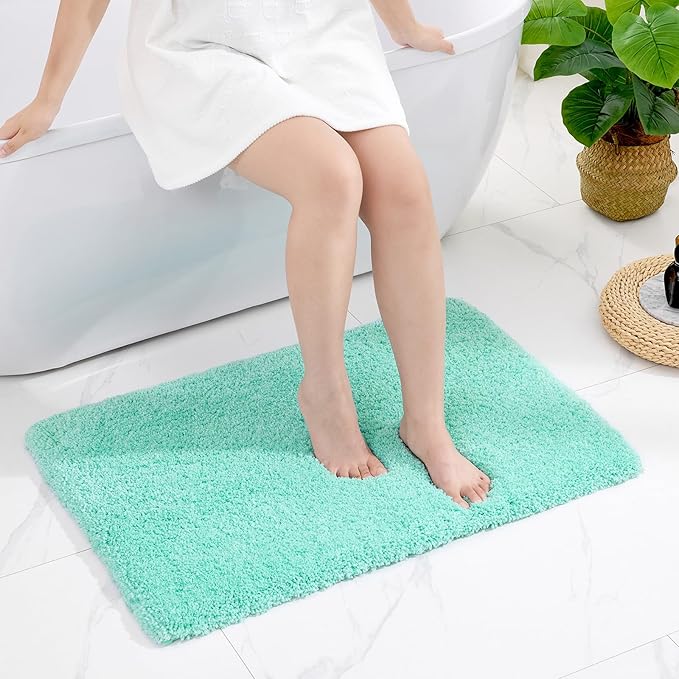 Bathroom Rug 20x32 Non Slip Fluffy Spa Blue Bath Mat for Bathroom Floor Washable Plush Luxury Bath Rug for Tub Soft Shaggy Absorbent Shower Sink Mat