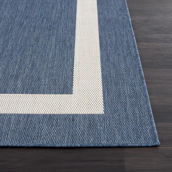 CAMILSON Outdoor Rug 6x9, Modern Outside Rugs for Patios Porches Waterproof Durable Washable Non-Shedding, Easy-to-Clean Indoor Outdoor Area Carpet (6 x 9, Bordered - Blue/White)