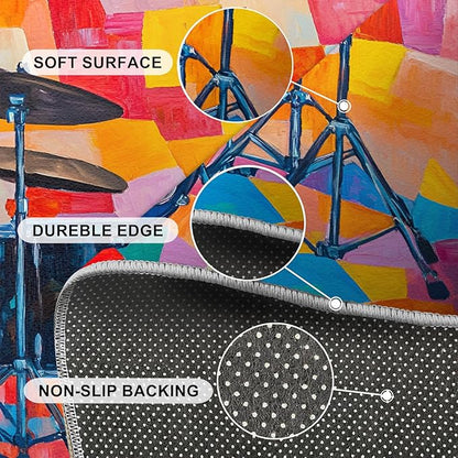 2x3 Drum Set Rugs for Entryway - Abstract Art Small Area Rugs, Pop Art Laundry Room Carpet Non Slip Accent Throw Rug for Bathroom Kitchen Sink Front Door
