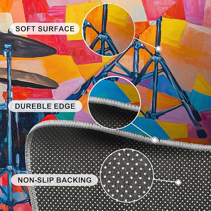 3x4 Drum Set Rugs for Entryway - Abstract Art Kids Bedroom Rug, Pop Art Mudroom Rug Soft for Coffee Shop Living Room Under Table Game Room