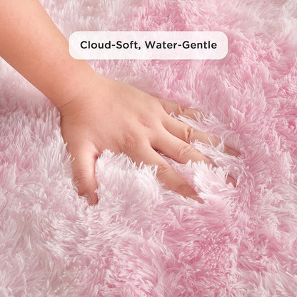 Andency Soft Area Rugs for Living Room Bedroom, 3x5 Non-Slip Fluffy Shag Carpet, Indoor Floor Fuzzy Shaggy Living Room Plush Rug for Kids Dorm Nursery Home Decor Aesthetic, Tie-Dyed White Pink